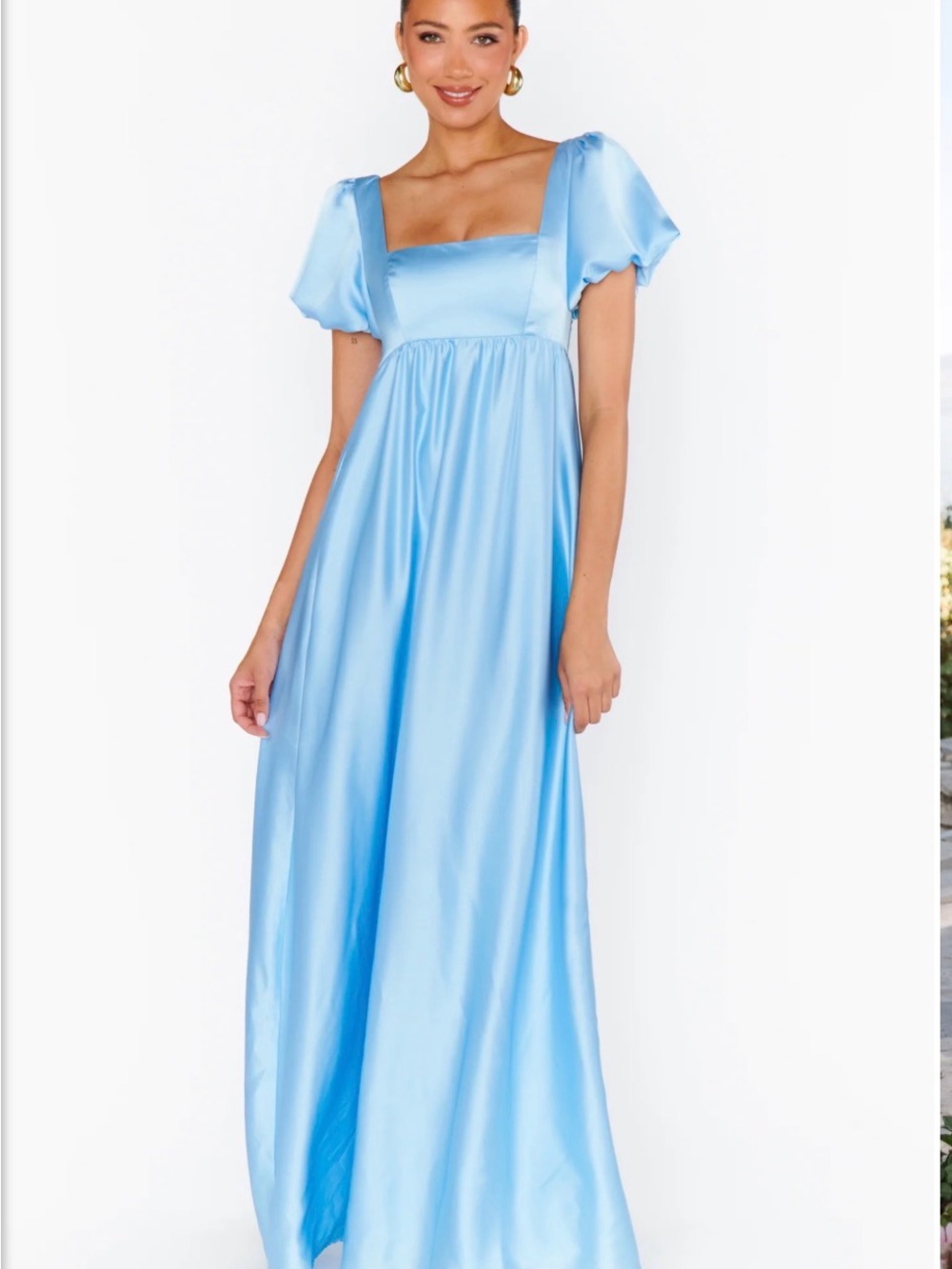 Show Me Your Mumu Baby Blue Satin Maxi Dress